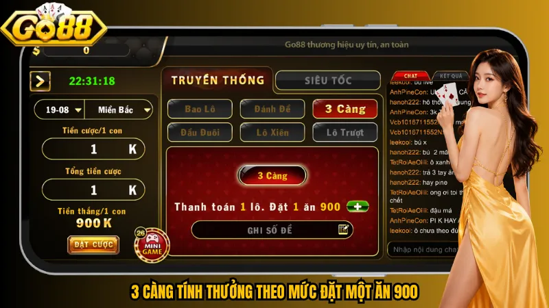 3 càng tính thưởng theo mức đặt một ăn 900