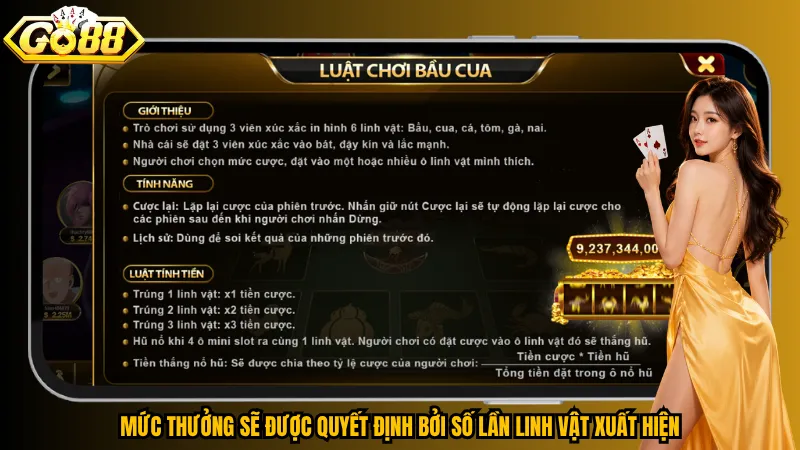 Mức thưởng sẽ được quyết định bởi số lần linh vật xuất hiện