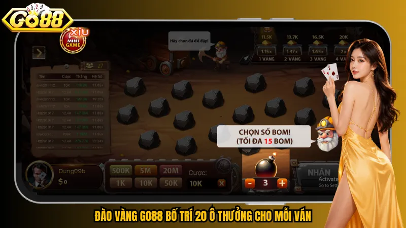 Đào Vàng Go88 bố trí 20 ô thưởng cho mỗi ván